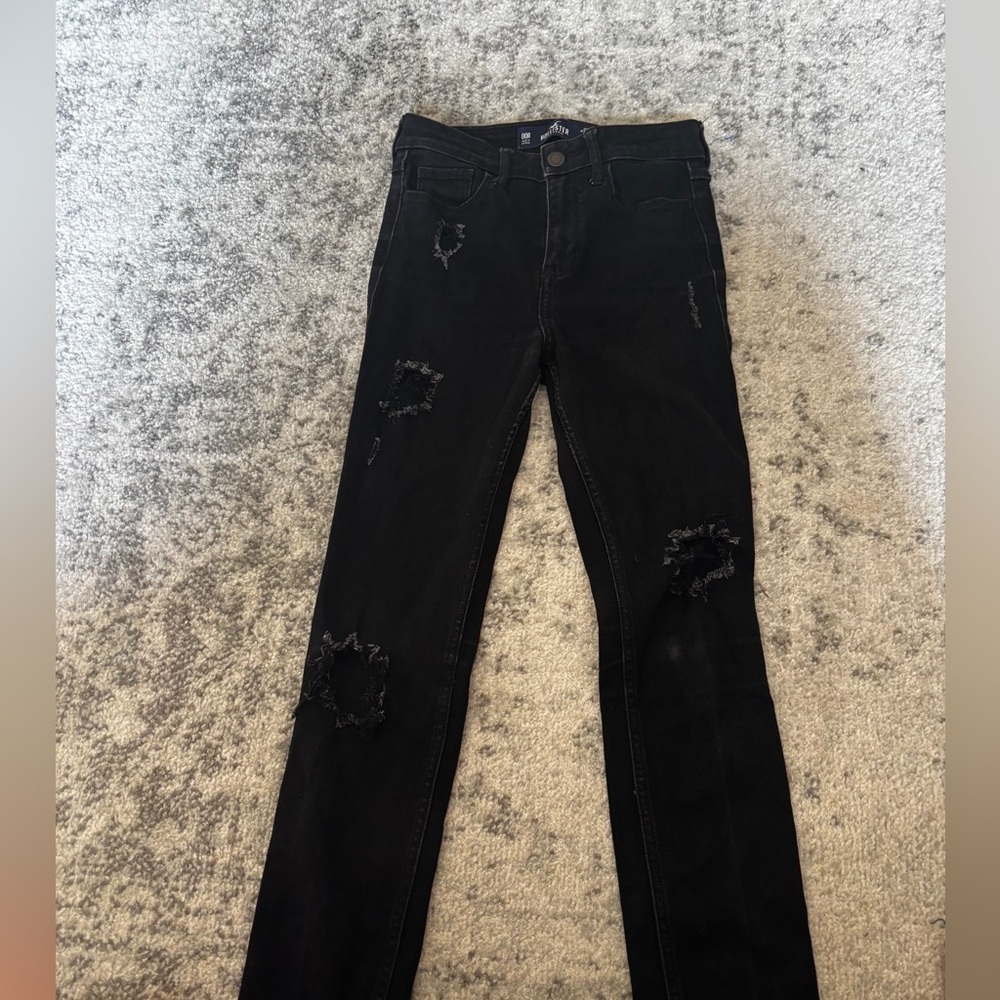 Hollister High Rise Super Skinny Black Ripped Jeans Size 00R 23x30